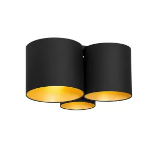 Stropna svjetiljka crna sa zlatnom unutrašnjosti 3 svjetla - Multidrum