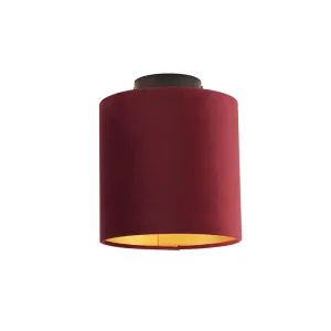 Stropna svjetiljka s velur hladom crvena sa zlatnom 20 cm - kombinirana crna