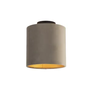 Stropna svjetiljka s velur taupe taunom sa zlatom 20 cm - kombinirana crna