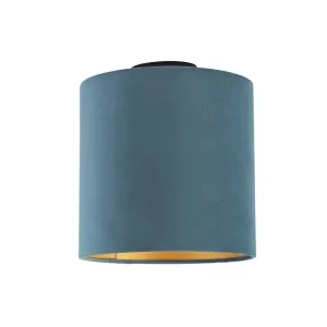 Stropna svjetiljka s velurastom nijansom plava sa zlatnom 25 cm - kombinirana crna