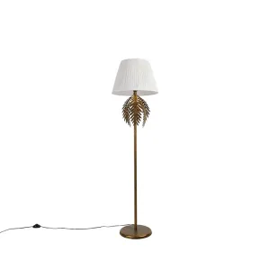 Vintage podna svjetiljka zlatna s nabranim hladom bijela 45 cm - Botanica