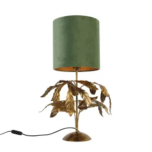 Vintage stolna lampa starinsko zlato sa zelenim sjenilom - Lipa