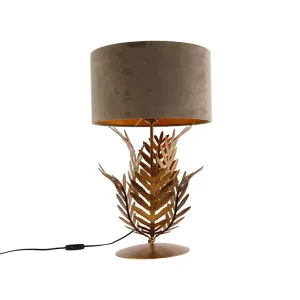 Vintage stolna svjetiljka zlatna s baršunastom nijansom taupe 35 cm - Botanica