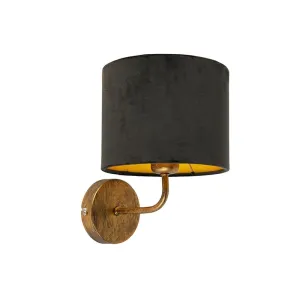 Vintage zidna svjetiljka zlatna s crnim baršunastim hladom - Matt