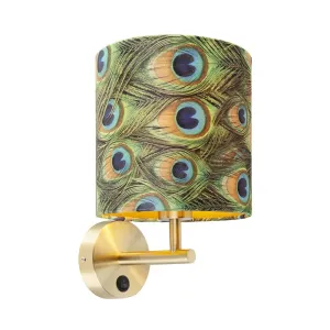 Vintage zidna svjetiljka zlatna s hladom 20/20/20 baršunasti paun - Combi