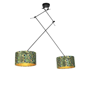 Viseća svjetiljka s baršunastim nijansama paun sa zlatom 35 cm - Blitz II crna