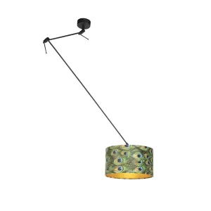 Viseća svjetiljka s paunom od velur hlača sa zlatom 35 cm - Blitz I crna