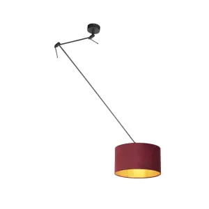 Viseća svjetiljka s velur hladom crvena sa zlatnom 35 cm - Blitz I crna
