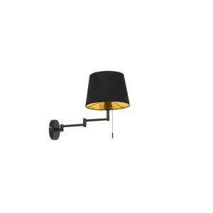Zidna svjetiljka crna s crnim hladom i podesivim krakom - Ladas