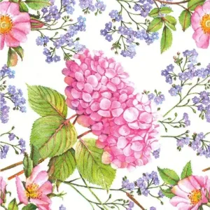 Salvete za dekupaž Pink Hydrangea and Forget-Me-Not Flowers - 1 kom  ()
