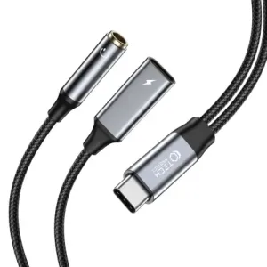 Tech-Protect Ultraboost adapter USB-C - USB-C / 3.5mm jack 60W 6A PD, crno