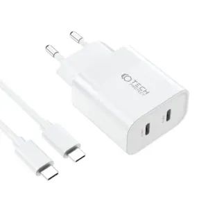 Tech-Protect C20W punjač 2x USB-C 20W + kabel USB-C, bijela