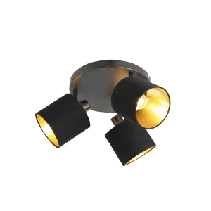Moderna stropna svjetiljka 3-svijetla crna sa zlatnim interijerom - Tomas