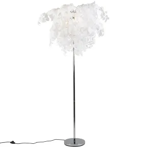 Romantična podna svjetiljka krom s bijelim lišćem - Feder