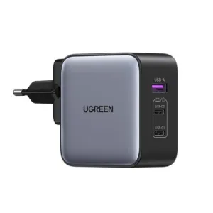 Ugreen CD296 GaN punjač USB / 2x USB-C 65W + adapter EU / UK / US, crno
