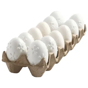 Bijela plastična jaja sa šarama - 12 kom / 6 cm (Uskršnje)